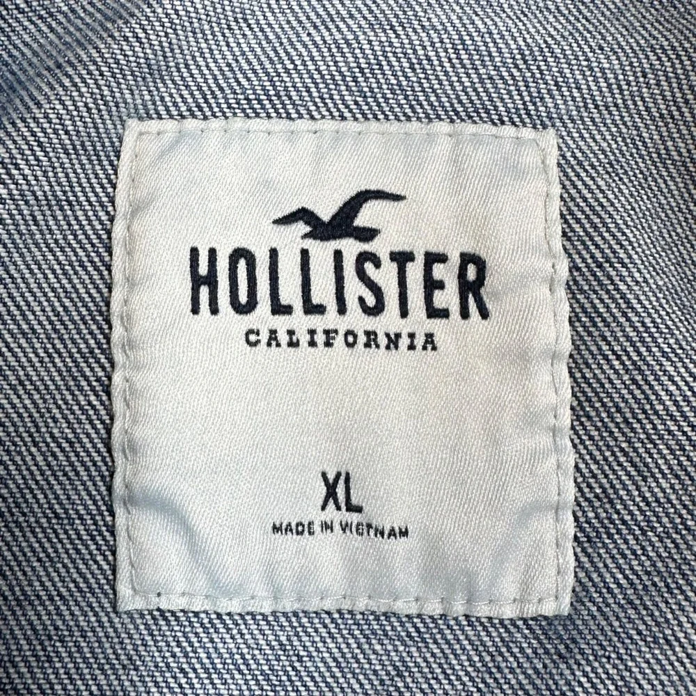 HOLLISTER Womens XL Full Zipper Front Acid Washed Blue Denim Stretch Jean Jacket - Picture 7 of 11